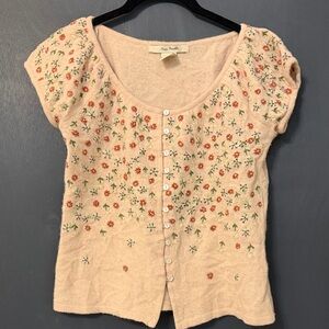 Vintage Free People Cream Floral Button-Up sweater